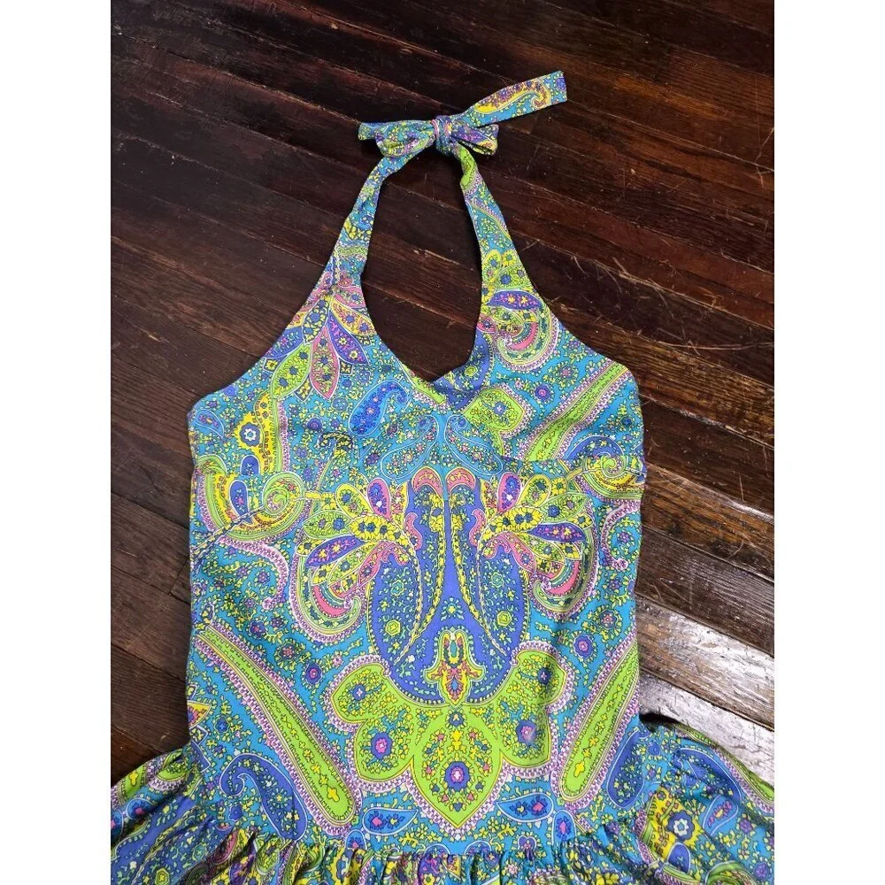 NWT Ralph Lauren Y2K Girls size 16 Blue Paisley Halter Dress - Picture 4 of 14